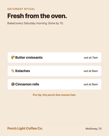 Fresh pastries every Saturday